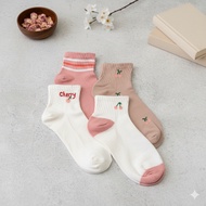 MATA [BUNDLING 4 PAIRS] Women's Above-Ankle Socks Cherry Patterned Socks Socks/