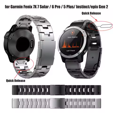 22 26mm Quick Fit Titanium Metal Watch Band for Garmin Fenix 7X/7 Solar/6X/6 Pro/5 Plus/epix Gen2/In