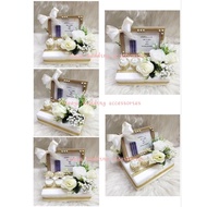 gubahan frame mas kahwin dan 2pc bekas cincin + words on frame + 3pc replika money(cream white)