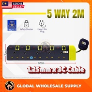 [SIRIM] 2 / 5MTR Yellow Black Portable Extension Trailing Socket Extension Plug Adapters 1.25MM X 3C