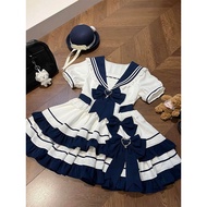 Cake Dress Youth Cute Vitality Girl Summer Navy Style Cyan Color Preppy Style Blue Dress JK Dress K6