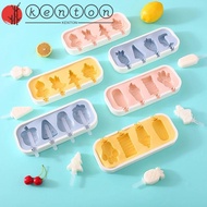 KENTON Popsicle Molds, 4 Grid Cartoon Ice Cream Mold, Ice Cream Maker Food Grade Silicone Removable Lid DIY Popsicle Mold Fruit