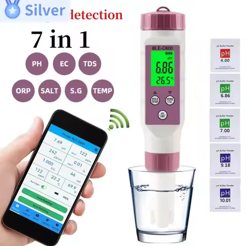 7 in 1 PH Meter Temp ORP Salinity TDS meter for Water Quality Tester with 0-14 Measurement Range Sui