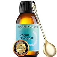 Premium Omega-3 Algae Oil Vegan (2900 mg per Day) - High Dose - with Lemon - DHA &amp; EPA - Science-based, Laboratory Tested - Sustainable - With Vitamin D3 for the Immune System - Spoon of Change®