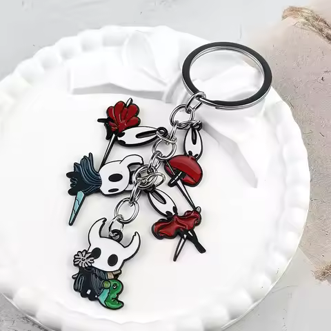 Hollow Knight Metal Characters Keychain The Knight Octopus Grub Hornet Pendant Key Chain Cosplay Acc