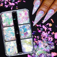 Aurora Iridescent Opal Nail Glitters Chrome Powder Reflective Ice Snow Nails Flakes Gel Polish Decor