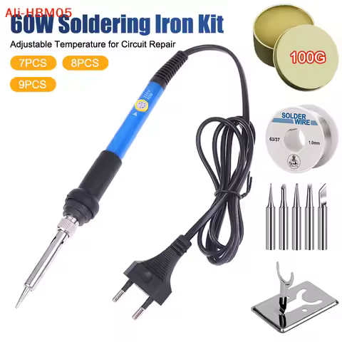 (HB05)1/3/7/8/9Pc Adjustable Temperature Electric Soldering Iron 220V 60W Welding Solder Rework Stat