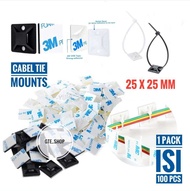 Cabel Tie Mount 25x25 Tie Mount Klem Kabel Tempel Dinding 3M Klip Kabel Self Adhesive Cabel Pengikat