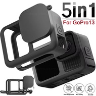 5 in 1 Silicone Case For Gopro 13 Black - Protective Soft Rubber With Side Covers - Anti-loss Lanyar
