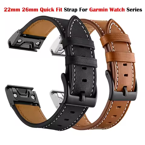 22mm 26mm Quick Fit Leather Strap For Garmin Fenix 8 47mm/Fenix E/Fenix 6 Pro/6/7/7 Pro/5 Plus Smart