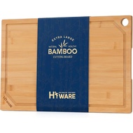 Hiware Oversized Bamboo Kitchen Cutting Board, Heavy Duty Wood Cutting Board with Juice Tank, 100% O