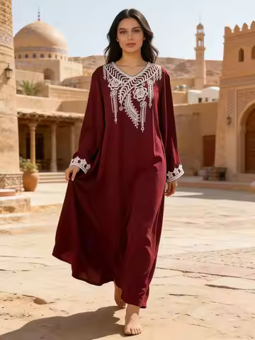 Hot Sell Vintage Ethnic Embroidered Long Dress Women abaya Muslim Turkish Kaftan Ramadan Jalabiya Is