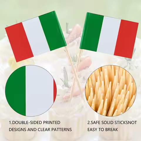 100Pcs Small Italy Toothpick Flag Wood Italian Creative Cupcake Toppers Stick Banners for World Spor
