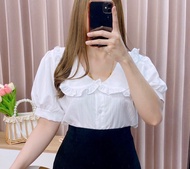 แฟชั่นเสื้อคอบัว กระดุมหน้า แขนตุ๊กตา อก40ยาว23