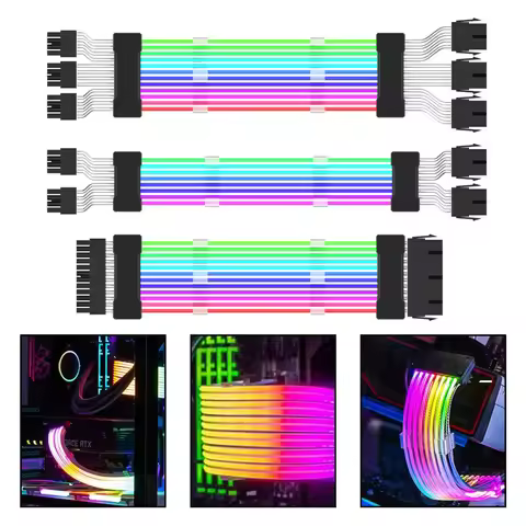 ARGB PSU Power Supply Extension Cable RGB Flow ATX 24Pin PCIE GPU 8-Pin 6+2Pin Cord Motherboard RGB 