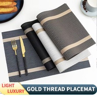 Place Mat for Dining Table Set Waterproof Oil Proof Washable Heat Insulation Placemat Gold Thread Restaurant Coffee Shop Western Coaster for Glass Mug