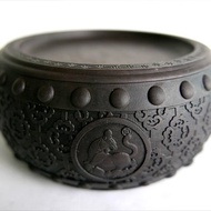 【生肖鼓硯 - 虎】15cm 雙功能 石雕硯台 水盂筆洗-原石端硯名品