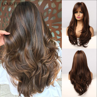 LOUIS FERRE Highlight สีวิกผมผู้หญิงยาวสีน้ำตาลสีบลอนด์ Ombre Wig Rambut Bob กับ Bangs วันความร้อนทน