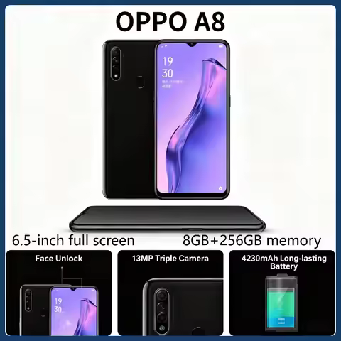 OPPO A8 Cellphone 8GB+256GB AI Face Unlock 6.5" Waterdrop Screen 4230mAh Big Battery 12MP Triple Rea