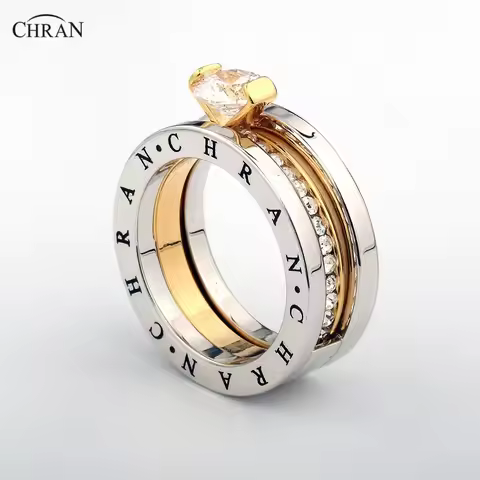 CHRAN Elegant Austrian Crystal Gold Color Brand Jewelry Wholesale Classical Pave Band Zircon Engagem
