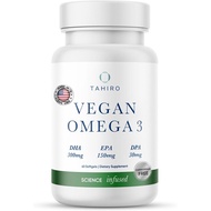 TAHIRO Vegan Omega-3 Softgels. Serving Size 1000mg Includes DPA, DHA & EPA Plant Based Supplement. N