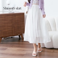 [DEAROLIN] Shimmer Skirt | Shimmer Glossy Pleated Skirt Premium Lining Long Women's Party Skirt