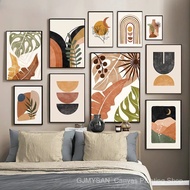 XS7U Scandinavian Abstract Aesthetic Wall Art Botanical Greens Geometric Lines HD Canvas Oil Paintin