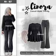 Dearlumi - Trendy Hijab Teenage Hangout Outfit SET ( Cinora Blouse + Cutbray + Bella Square) 3In1 Tr