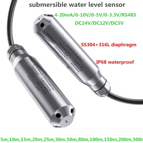 Hydrostatic water level sensor 4-20mA 0-3.3v Transmitter SS304 Water Level Sensor 0-10V RS485 5m 20m