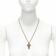 GUCCI Michele black resin Byzantine Cross GG logo charm necklace