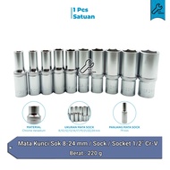 MATA 8-24 mm Socket Wrench Socket/ 1/2" Cr-V Socket [LONG SILVER]