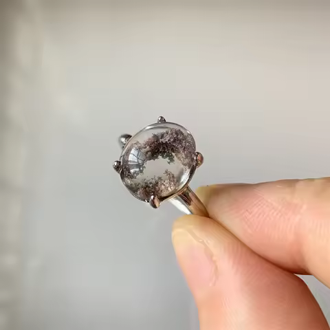 Natural Lodolite Quartz Women Rings Garden Quartz Healing Beads Real Crystals 925 Silver Jewelry Mag