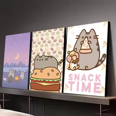 Cute Cat P-Pusheen Girl Styies Poster Gallery Prints Self Adhesive Home Decor Decoration Wall Decals