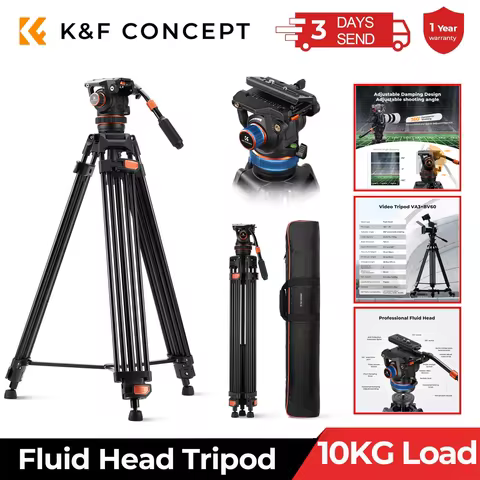 K&F CONCEPT 22lbs/10KG Load Capacity Fluid Head Tripod Max 1.91m Professional Video Camera Tripod fo