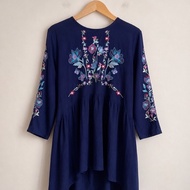 Navy Bohemian Rayon Tunic Blouse