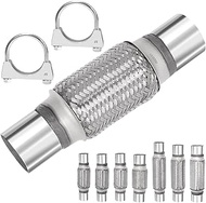 3Pcs Exhaust Flex Pipe, Stainless Steel Exhaust Flex Pipe Double Braid Exhaust Flex Tube U-Bolt Clam