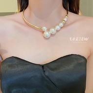DREJEW French Pearl Geometric Necklace Fashion Niche Personality Exaggerated Necklace Versatile Neck