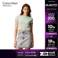 CALVIN KLEIN เสื้อยืดคอกลมแขนสั้นผู้หญิง Monogram logo ทรง Baby Tee รุ่น 47AB802 D1T - สี Light Gree