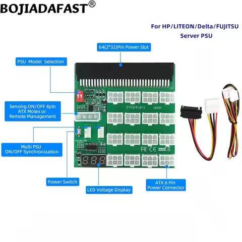16 Ports PCIe 6Pin Breakout Board Synchronization On/Off For HP LITEON Delta FUJITSU Server Power Su
