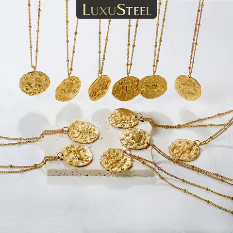 LUXUSTEEL 12 Constellation Pendant for Women Men Stainless Steel Zodiac Sign Gemini Leo Libra Cancer