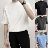 [6 Colors] Men's Korean Trendy Simple Suit T-shirt Casual Turtleneck Plain Top Round Neck Short Slee