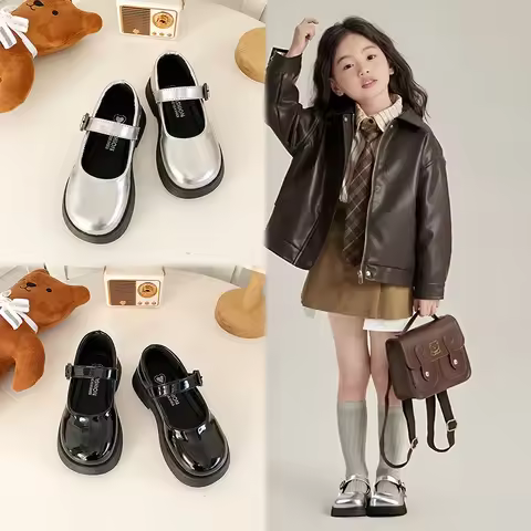 Children Leather Shoes 24-35 Slip-on Round Toe School Sweet Kids Casual Shoe 2025 New Girl's Laofers