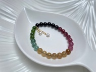 彩虹 碧璽 天然海水珍珠 S925銀14K注金 手鏈