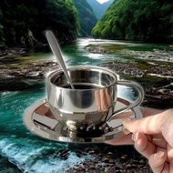 Ins Style Stainless Steel Coffee Cup Saucer Set Double Layer 304 Stainless Steel Cup Coffee Cup Heat