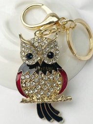 1入鋅合金和鑽石裝飾的貓頭鷹造型鑰匙扣,手拿包吊飾,節日送禮給朋友或姐妹