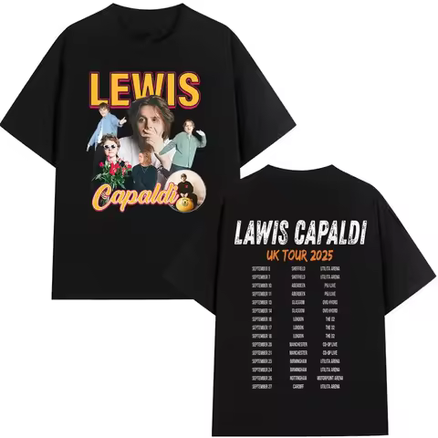 Men's T Shrit Singer Lewis C-Capaldi Uk Tour T Shrits2025 Men's and Women's Gothic Casual Cotton Loo