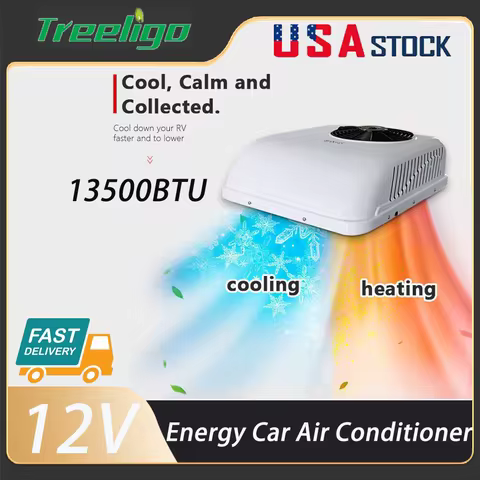 Treeligo 12V 13500BTU RV Roof Air Conditioner Heat&Cool Electric RV Rooftop Parking ac for Truck Cam