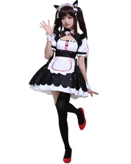 Cosplay.fm Women‘s Chocolate Cosplay Costume Maid Dress with Apron Petticoat Cat Ears Tail