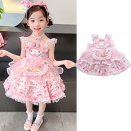 Sanrio Melody Cinnamoroll ชุดชุดฮาโลวีนเจ้าหญิงน่ารักเด็กผู้หญิงชุดโลลิต้ากระโปรงฟูฟ่องเซ็ตที่คาดผมว