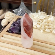 能量擺件-天然紅膠花水晶柱消磁石 水晶柱